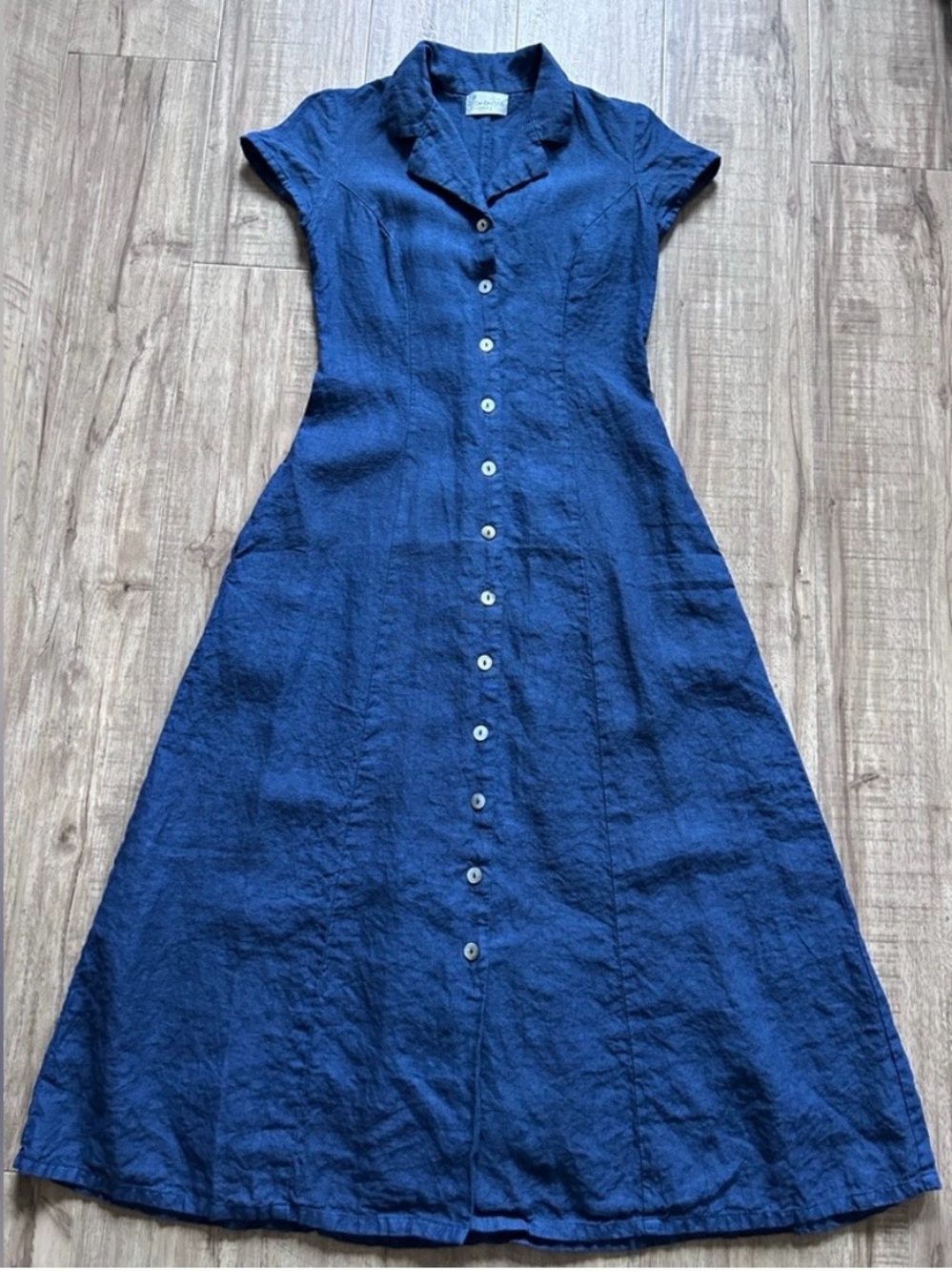 Handmade Indigo Blue 100% Linen Maxi Dress - Picture 3 of 9
